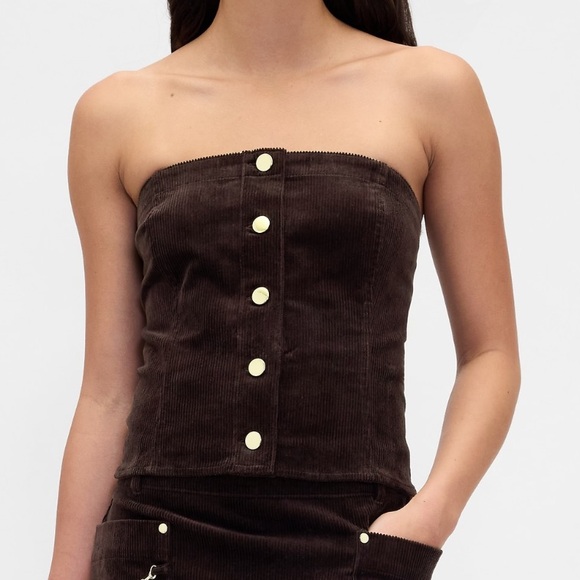 Brown Strapless Corduroy Cotton Crop Vest Size XS Petite - Picture 1 of 6